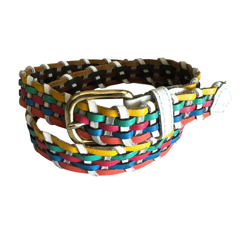 Argentina Woven Leather Belt Womens Medium/Large Multicolor Rainbow Vibrant